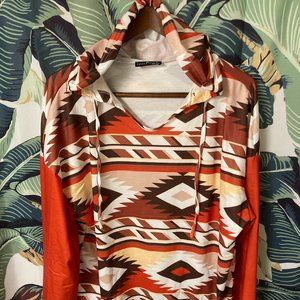Emery Rose Aztec long sleeve shirt with hood XL